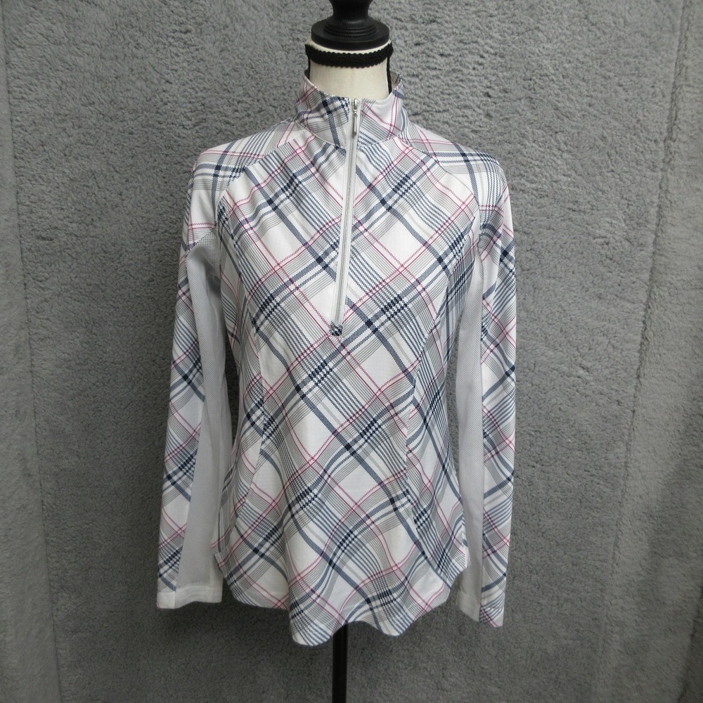 Pebble Beach DryLuxe 1/4 Zip Golf Pullover Shirt Women S White Plaid Performance